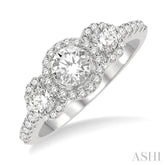 1 ctw Past, Present & Future Diamond Engagement Ring With 3/8 ct Round Cut Center Stone in 14K White Gold